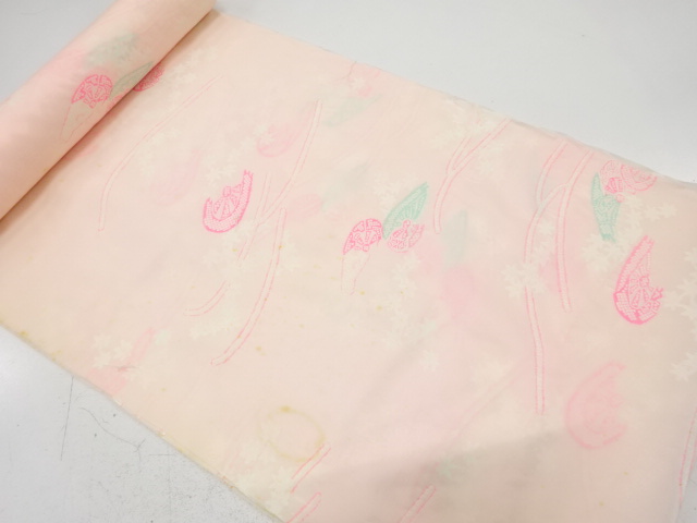 JAPANESE KIMONO / ANTIQUE BOLT FOR JUBAN / CART & FLOWERS